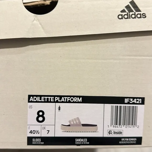 NWT Adidas ADILETTE PLATFORM SLIDES In Silver Dawn / Zero Metalic Shadow Violet