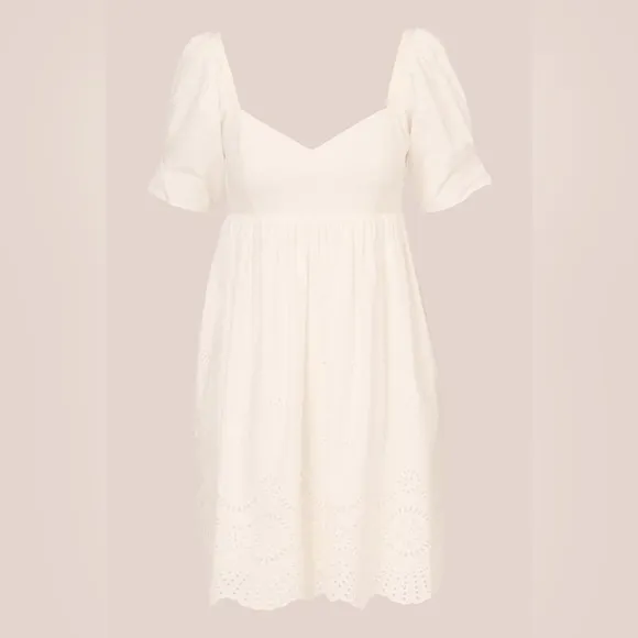 NWT Adrianna Papell Puff Short Sleeve Eyelet Dress with Empire Waist Ivory