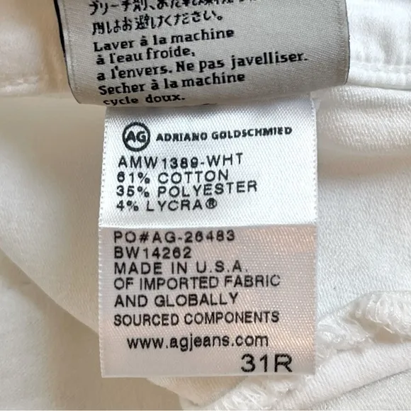 NWT Adriano Goldschmied White “The Legging Ankle” Super Skinny Jeans