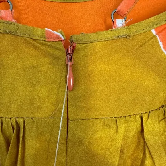 NWT Anthropologie Babydoll Midi Dress Coral Orange Lime Brown Size S Small