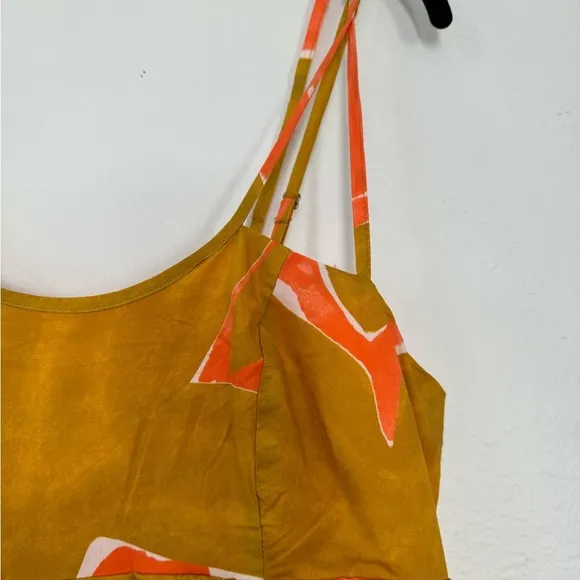 NWT Anthropologie Babydoll Midi Dress Coral Orange Lime Brown Size S Small