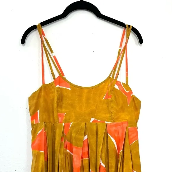 NWT Anthropologie Babydoll Midi Dress Coral Orange Lime Brown Size S Small