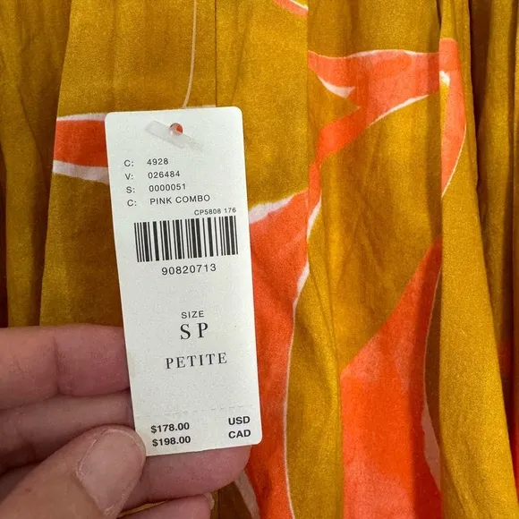 NWT Anthropologie Babydoll Midi Dress Coral Orange Lime Brown Size S Small