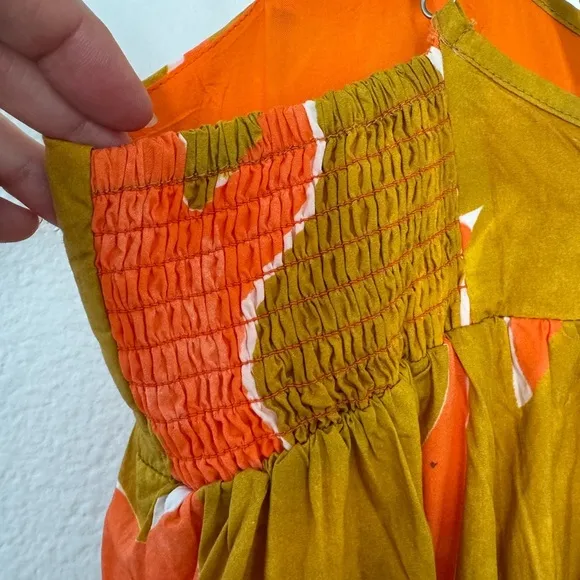 NWT Anthropologie Babydoll Midi Dress Coral Orange Lime Brown Size S Small