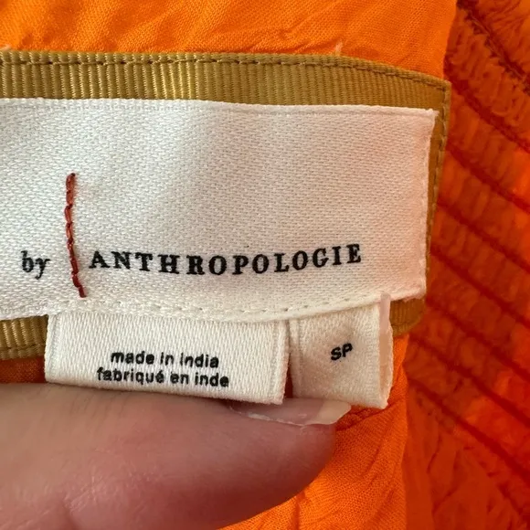 NWT Anthropologie Babydoll Midi Dress Coral Orange Lime Brown Size S Small
