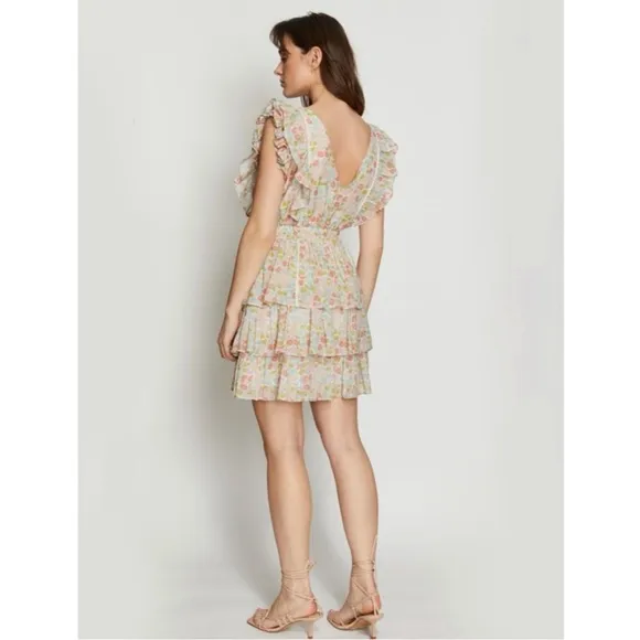 NWT Anthropologie Love The Label Ines Ivory Floral Tiered Ruffle Mini Dress