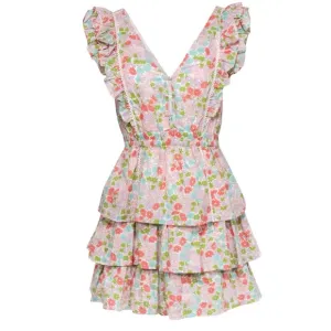 NWT Anthropologie Love The Label Ines Ivory Floral Tiered Ruffle Mini Dress