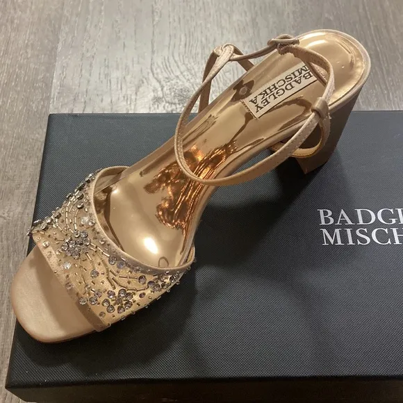 NWT! Badgley Mischka Embellished Blaine Sandals Latte