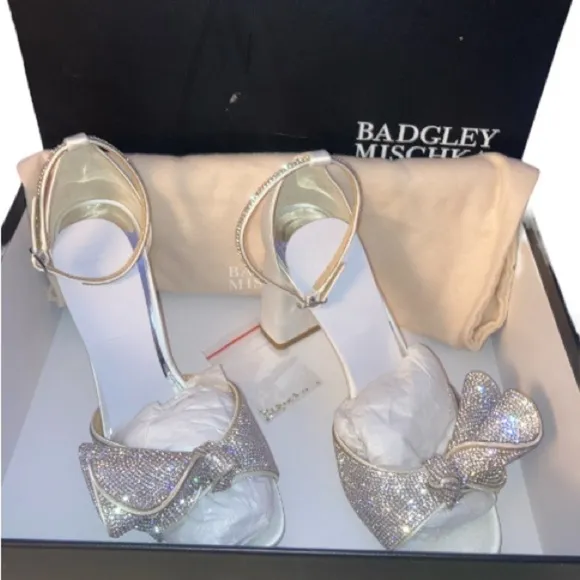 NWT Badgley Mischka Poppy Square Toe Embellished Block Heel Sandals size 6.5
