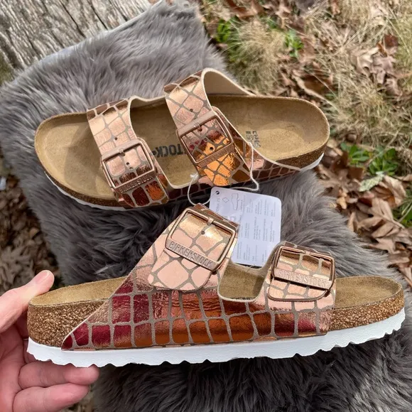 NWT Birkenstock Arizona Metallic Copper Sandals Size 37