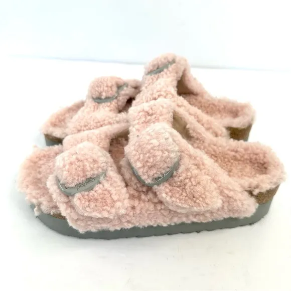 NWT Birkenstock Papillio Arizona Big Buckle Shearling fuzzy sandal pink 36/5