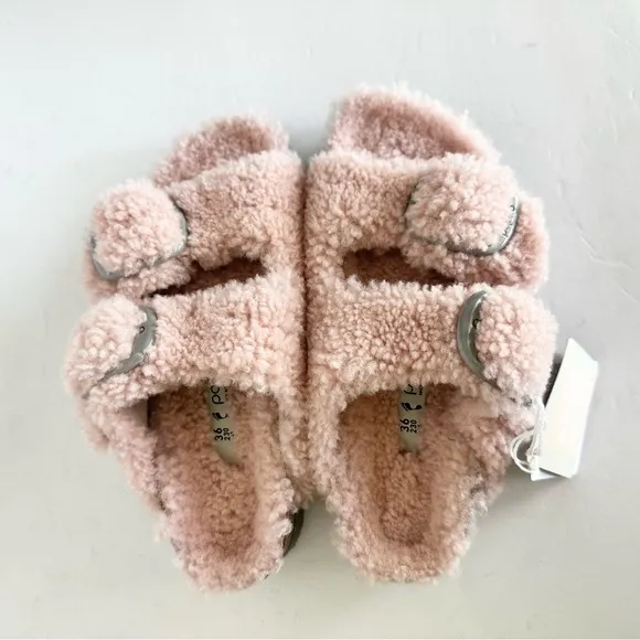 NWT Birkenstock Papillio Arizona Big Buckle Shearling fuzzy sandal pink 36/5