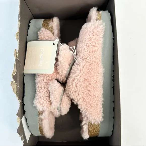 NWT Birkenstock Papillio Arizona Big Buckle Shearling fuzzy sandal pink 36/5