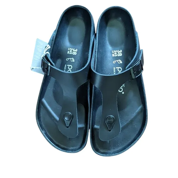 NWT Birkenstock Papillio Gizeh Flex Black Leather Platform Sandals