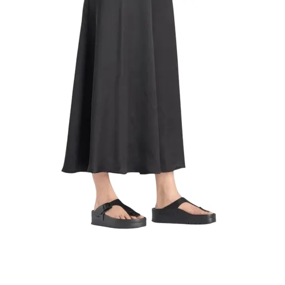NWT Birkenstock Papillio Gizeh Flex Black Leather Platform Sandals