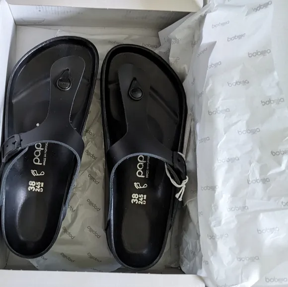 NWT Birkenstock Papillio Gizeh Flex Black Leather Platform Sandals