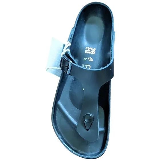 NWT Birkenstock Papillio Gizeh Flex Black Leather Platform Sandals