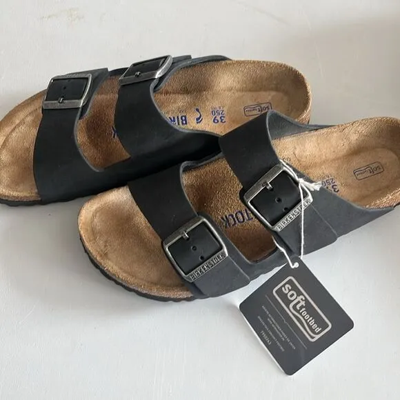 NWT Birkenstock Arizona Soft Footbed Smooth Leather Sandals 39 L-8 M-6