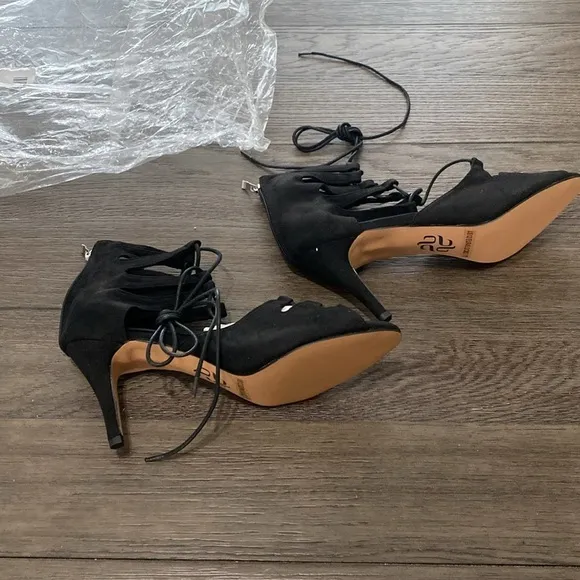 NWT BURJU Amalia Open Toe Lace Up Heeled Sandals | Black | Size 12