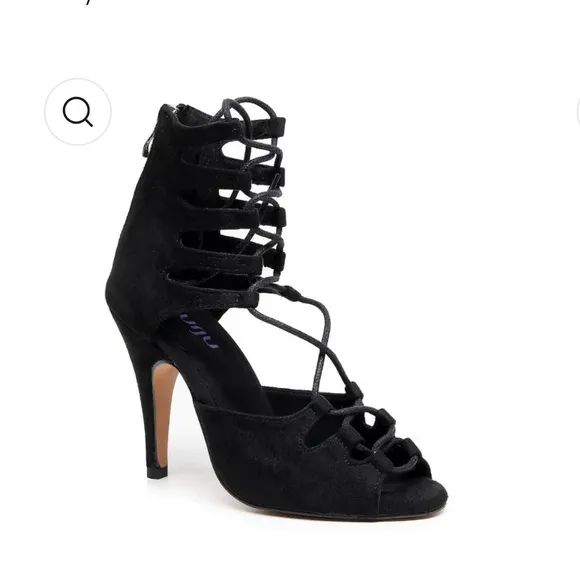 NWT BURJU Amalia Open Toe Lace Up Heeled Sandals | Black | Size 12