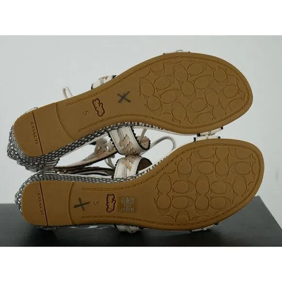NWT Coach Via Demi Gladiator Wedge Snakeskin Sandals in White 5