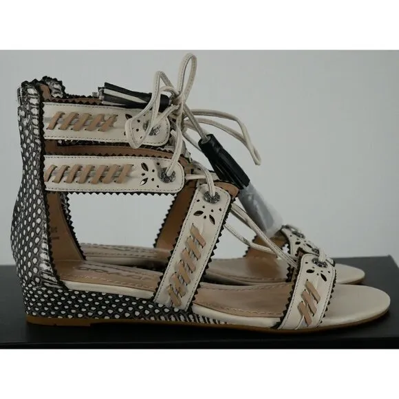 NWT Coach Via Demi Gladiator Wedge Snakeskin Sandals in White 5