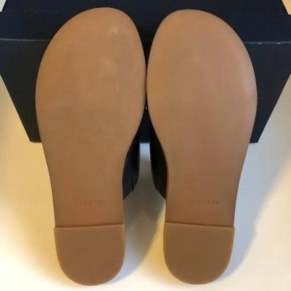 NWT COLE HAAN Felix Grand Black Leather Thong Slides Sandals SZ 6
