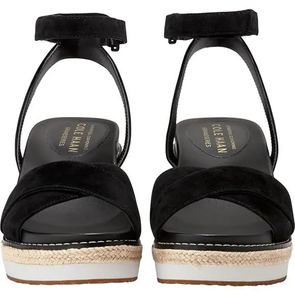 NWT Cole Haan Womens Cloud Crisscross Adjustable Wedge Sandals,Black -Size 6