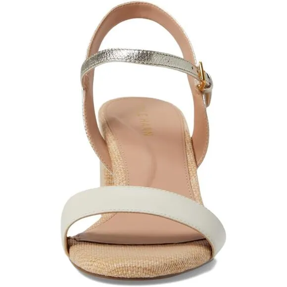 NWT Cole Haan Women's Josie Block Heeled Sandal, Ivory/Soft Gold-Size 9
