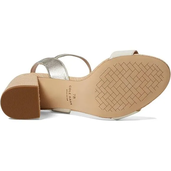 NWT Cole Haan Women's Josie Block Heeled Sandal, Ivory/Soft Gold-Size 9