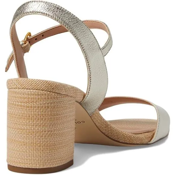 NWT Cole Haan Women's Josie Block Heeled Sandal, Ivory/Soft Gold-Size 9