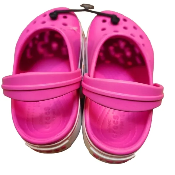 NWT Crocs Girl's Crocband Platform Clogs Size 2 Barbie Pink White