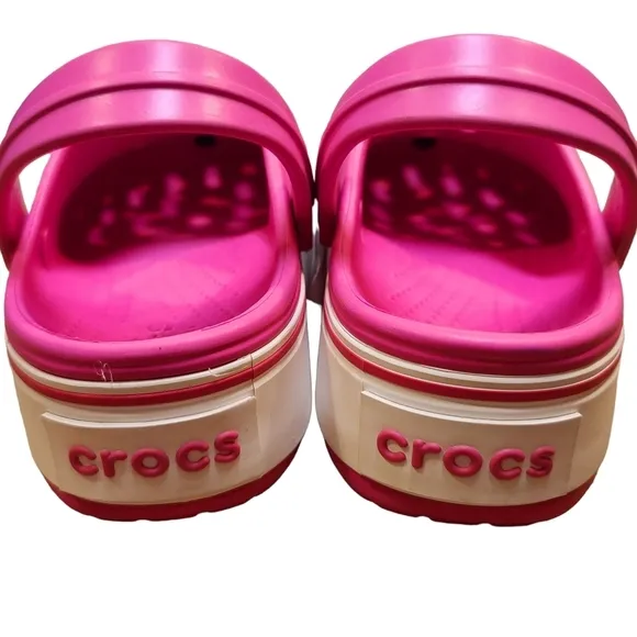 NWT Crocs Girl's Crocband Platform Clogs Size 2 Barbie Pink White