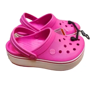 NWT Crocs Girl's Crocband Platform Clogs Size 2 Barbie Pink White