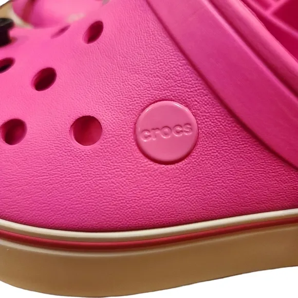 NWT Crocs Girl's Crocband Platform Clogs Size 2 Barbie Pink White