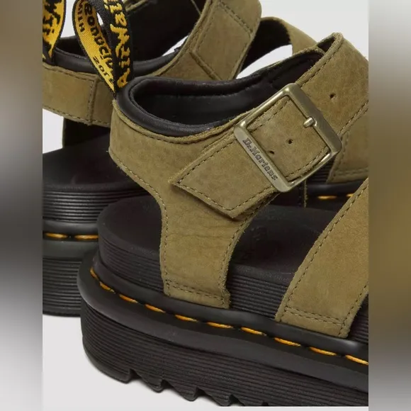 NWT Dr. Martens Blaire Tumbled Nubuck Leather Platform Sandals in Muted Olive