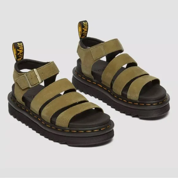 NWT Dr. Martens Blaire Tumbled Nubuck Leather Platform Sandals in Muted Olive