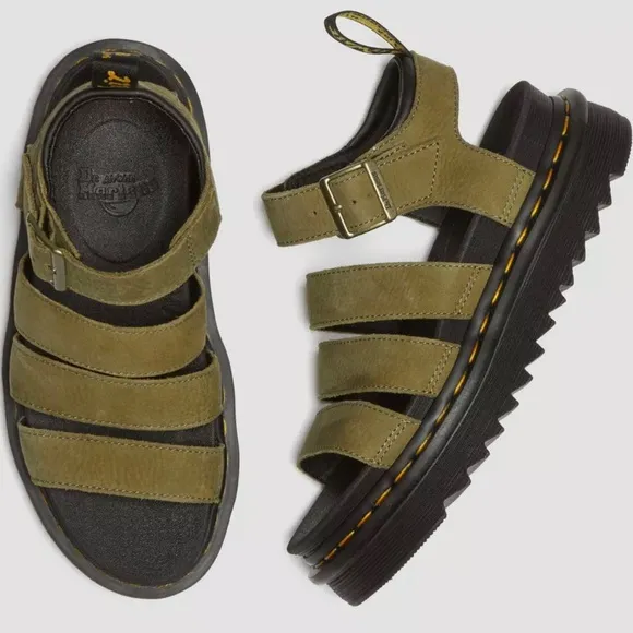 NWT Dr. Martens Blaire Tumbled Nubuck Leather Platform Sandals in Muted Olive