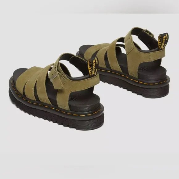 NWT Dr. Martens Blaire Tumbled Nubuck Leather Platform Sandals in Muted Olive