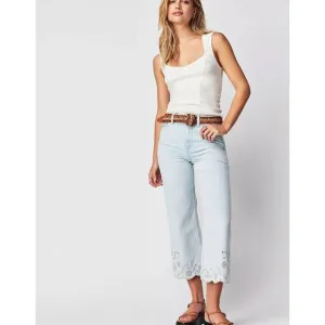 NWT Driftwood Charlee Wide Leg Cropped Jeans Eyelet Embroidered High Rise Sz 30