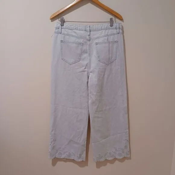 NWT Driftwood Charlee Wide Leg Cropped Jeans Eyelet Embroidered High Rise Sz 30