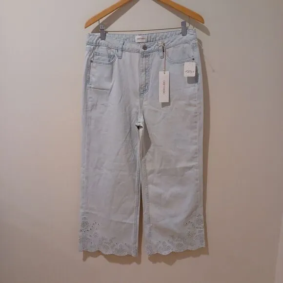 NWT Driftwood Charlee Wide Leg Cropped Jeans Eyelet Embroidered High Rise Sz 30