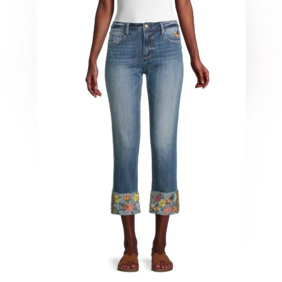 NWT Driftwood Colette Skinny Jeans Embroidered Cuff Cropped Waist 6 Length 27