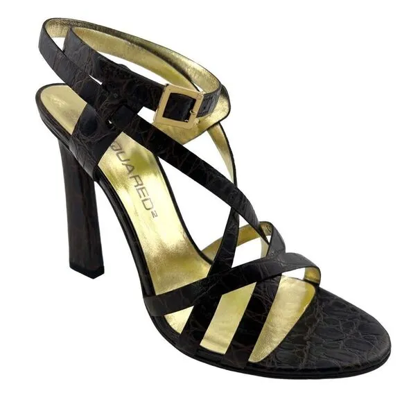 NWT Dsquared2 Women’s Croc Embossed Leather High Heel Sandals US 8 | $650