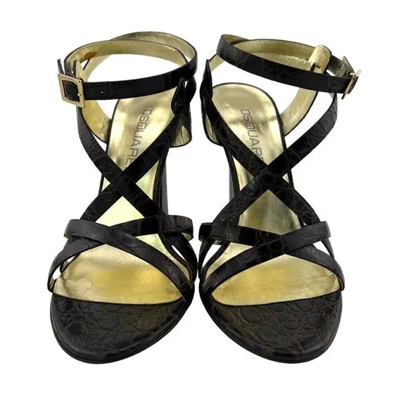 NWT Dsquared2 Women’s Croc Embossed Leather High Heel Sandals US 8 | $650