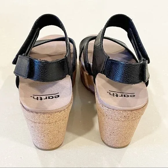 NWT Earth Khaya Kella Leather Platform Sandals Black 9