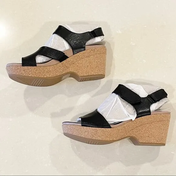NWT Earth Khaya Kella Leather Platform Sandals Black 9