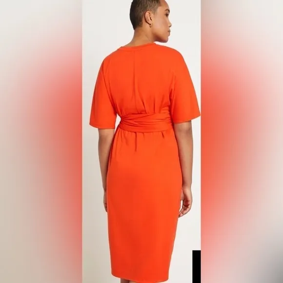 NWT Eloquii Orange Midi Dress with Ruching Size 16
