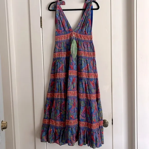 NWT. FARM Rio Blue Macaw Flight Midi Dress Size Small