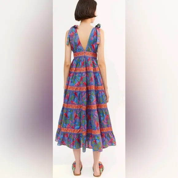 NWT. FARM Rio Blue Macaw Flight Midi Dress Size Small